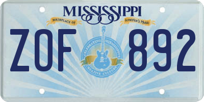 MS license plate ZOF892
