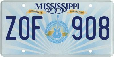 MS license plate ZOF908