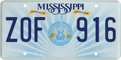 MS license plate ZOF916