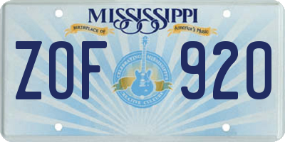 MS license plate ZOF920