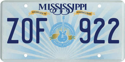 MS license plate ZOF922