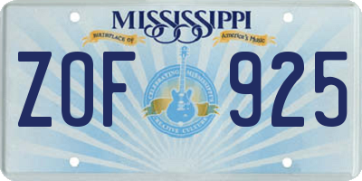 MS license plate ZOF925