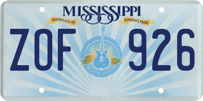 MS license plate ZOF926