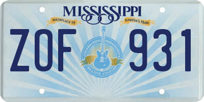 MS license plate ZOF931