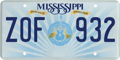 MS license plate ZOF932