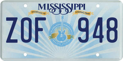 MS license plate ZOF948