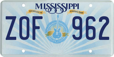 MS license plate ZOF962