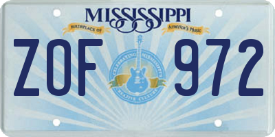MS license plate ZOF972