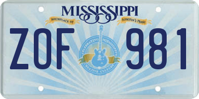 MS license plate ZOF981