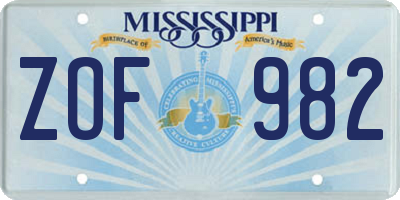 MS license plate ZOF982
