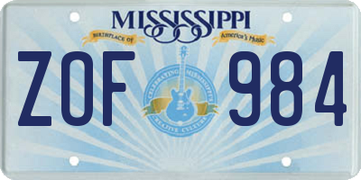 MS license plate ZOF984