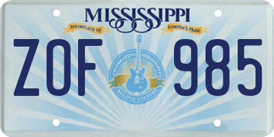 MS license plate ZOF985