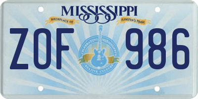 MS license plate ZOF986