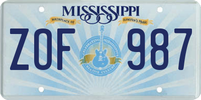 MS license plate ZOF987