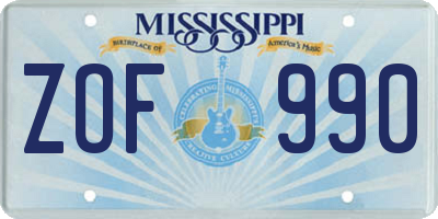 MS license plate ZOF990
