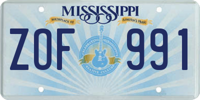MS license plate ZOF991
