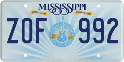 MS license plate ZOF992