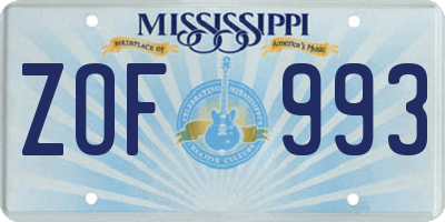 MS license plate ZOF993