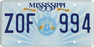 MS license plate ZOF994