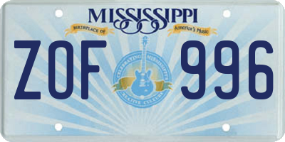 MS license plate ZOF996