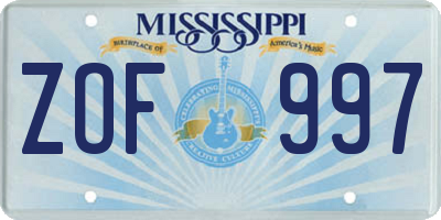 MS license plate ZOF997