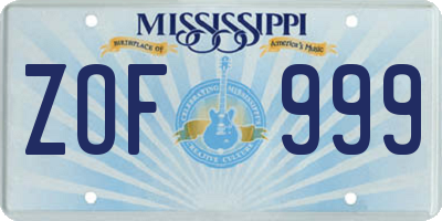 MS license plate ZOF999