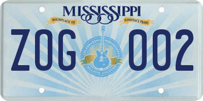 MS license plate ZOG002