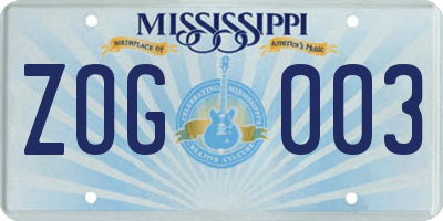 MS license plate ZOG003