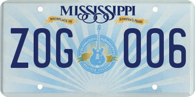 MS license plate ZOG006