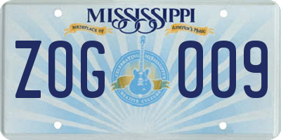 MS license plate ZOG009