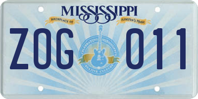 MS license plate ZOG011