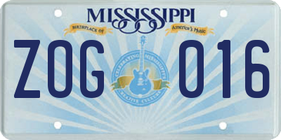 MS license plate ZOG016