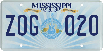 MS license plate ZOG020