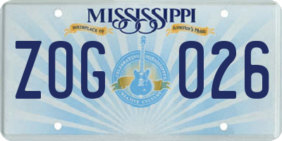 MS license plate ZOG026