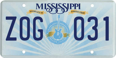 MS license plate ZOG031