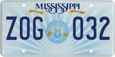 MS license plate ZOG032