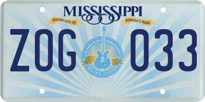 MS license plate ZOG033