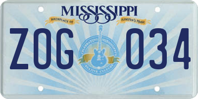 MS license plate ZOG034