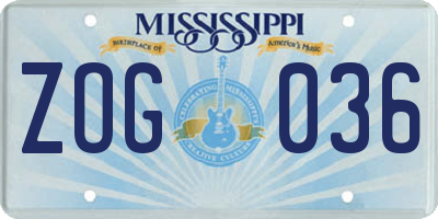MS license plate ZOG036
