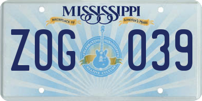 MS license plate ZOG039