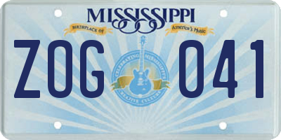 MS license plate ZOG041