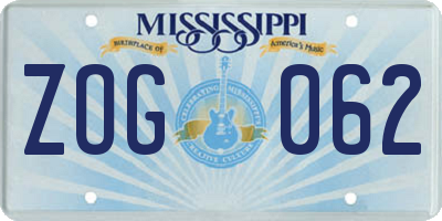 MS license plate ZOG062