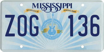 MS license plate ZOG136