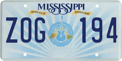 MS license plate ZOG194