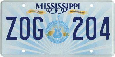 MS license plate ZOG204