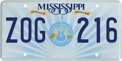 MS license plate ZOG216