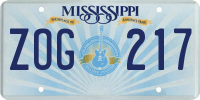 MS license plate ZOG217