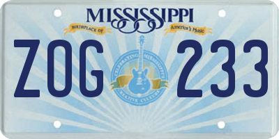 MS license plate ZOG233
