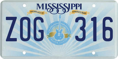 MS license plate ZOG316