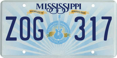 MS license plate ZOG317